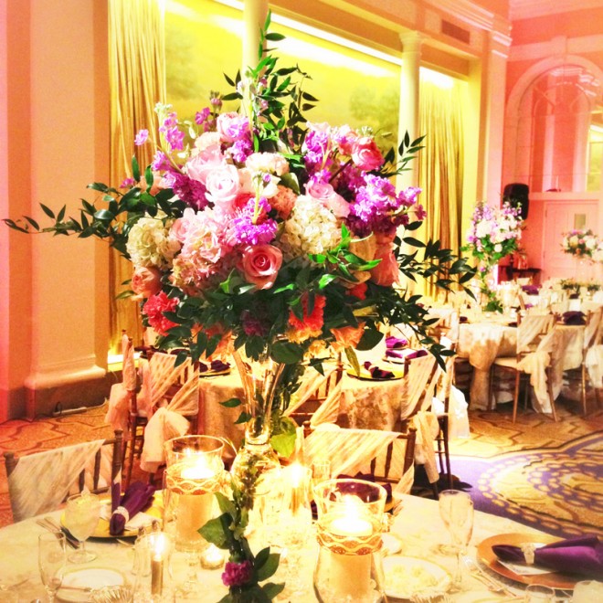 Table centerpieces from a wedding at the Mayflower