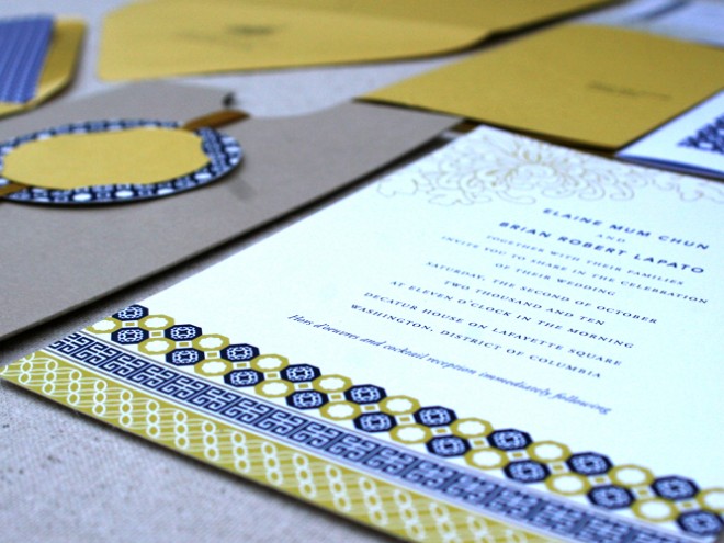 We created a suite that included the invitation, inner and outer envelopes, RSVP card, and an event detail book.